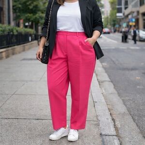 NWT H&M Hot Pink High-Waisted Pleated Trousers | Straight Leg Tailored Pants